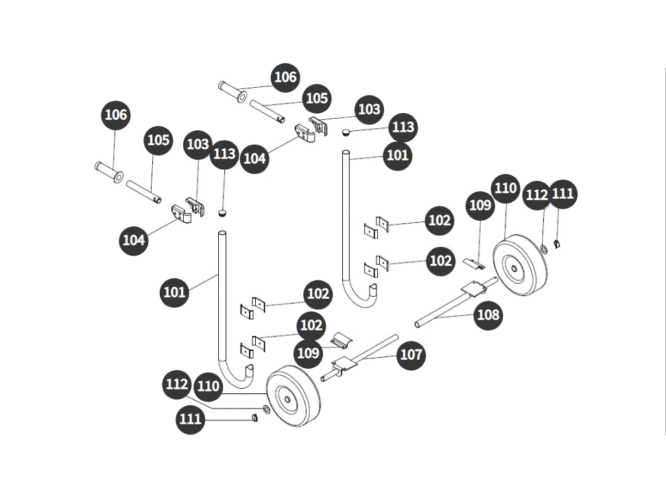 Hjulsats med vikbara handtag