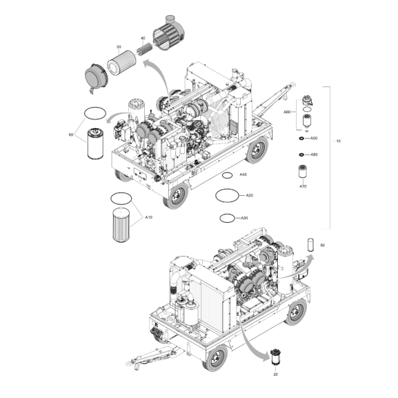 Sprängskiss för service av atlas copco drillair x28