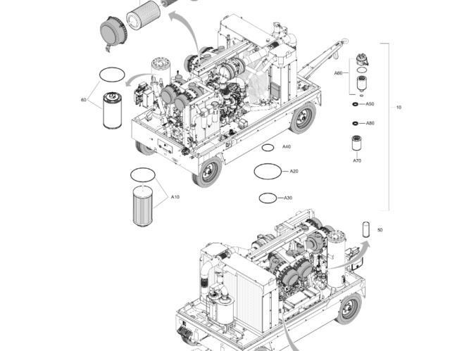 Sprängskiss för service av atlas copco drillair x28