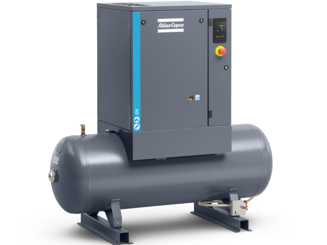 Atlas Copco G5 skruvkompressor som är tank monterad