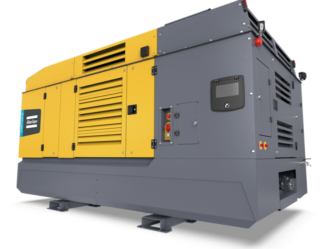 atlas copco x-air 1200 40 bars kompressor sedd snett framifrån